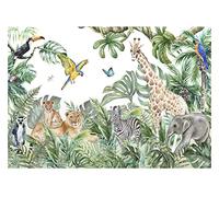 Papel Pintado Infantil Habitación Selva Animales Bosque - Incluye Pegamento - Fotomurales Pared Tejido No Tejido Decorativos Murales Fotográfico XXL Moderno Decoración de Paredes (368x254 cm)