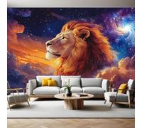Papel Pintado Infantil León del cielo estrellado 250 x 175 cm marrón Fotomural Decorativo de Pared Tejido No Tejido
