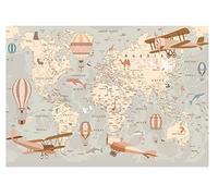 Papel Pintado Infantil Mapa mundi Avión Niño - Impresión de látex - Incluye Pegamento - Fotomurales Pared Tejido No Tejido Decorativos Murales Fotográfico Moderno Decoración de Paredes (208x146 cm)