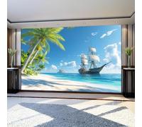 Papel Pintado Infantil Playa Costa Vela 250 x 175 cm Azul Fotomural Decorativo de Pared Tejido No Tejido