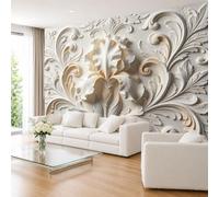 Papel Pintado Iris Color Crema con Efecto 3D En Relieve 280 × 200 cm (Ancho X Alto) Estilo Barroco. Papel Pintado Fotográfico No Tejido De Primera Calidad Mural De Pared Elegante Y Lujoso para La