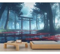 Papel pintado japonés, mural grande de puerta Torii, mural de paisaje para dormitorio, mural de pared japonés, 300 x 210 cm (no se pela y pega)