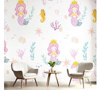 Papel Pintado La Sirenita Dibujos Animados, 350×256 Cm, Sencillo Lindo, Póster Gigante De Pared Personalizado Para Salón Dormitorio Fotomurales Decoración - Blanco