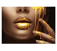 Papel Pintado Labios Mujer Cara Sexy Oro Mujeres - Incluye Pegamento - Fotomurales Pared Tejido No Tejido Decorativos Murales Fotográfico XXL Moderno Decoración de Paredes (312x219 cm)
