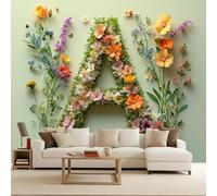 Papel Pintado Letras Artísticas Moda Plantas Flores 450x315 cm Efectos 3D Papel Tapiz Fotográfico Tejido No Tejido Mate Póster Fotomurales Decoración Pared Para Dormitorio Salón Decorativos Murales