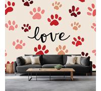 Papel Pintado Lindas Huellas De Patas De Dibujos Animados 200 x 140 cm Fotomurales decorativos modernos de pared en tejido no tejido Crema, para murales fotográficos para salón o dormitorio