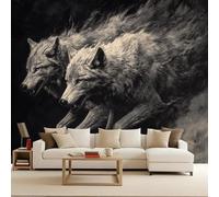 Papel Pintado Lobo Póster Gigante de Pared Papel Tapiz Fotográfico Dos lobos grises Tejido No Tejido Decoración de Pared - Dormitorio Salón Decorativos Murales Animal (300x256 cm)