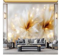 Papel Pintado Lujo Elegante Con Motivos Florales En 3D 500 x 280 cm Fotomurales decorativos modernos de pared en tejido no tejido Crema, para murales fotográficos para salón o dormitorio