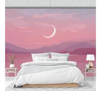 Papel Pintado Luna Creciente Cielo Superficie Del Lago 300x210cm Fotomurales Seda Paisaje Nocturno Tranquilo A La Luz De La Luna, Realismo Papel Tapiz Grande Murales Fotográfico Decor De Paredes