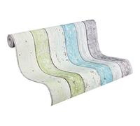 A.S. Création Papel Pintado - Papel de Pared con Diseño de Madera en Azul, Verde y Blanco - Papel Pintado para Diferentes Espacios - Papel Pintado de Pared en 10,05 m x 0,53 m