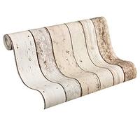 Papel Pintado Madera Elements A.S. Création Papel pintado tejido no tejido 10.05 m x 0.53 m Beige Marrón Blanco Fabricado en Alemania 895110 8951-10