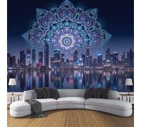 Papel Pintado Mandala Paisaje Urbano, Papel Pintado No Tejido Azul Oscuro Fantasía Futuro, Fotomurales Fácil de instalar, Murales Decoración para Dormitorio Salón Oficina Pasillo - 200 x 140 cm