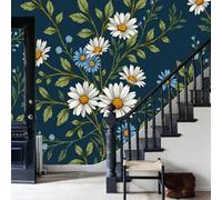 Papel Pintado Margarita de hoja verde Azul oscuro Papel De Pared, Decoracion Salon Dormitorio Paisaje Estampado floral retro Murales Póster Moderno Fotomurales Decorativos Pared,250x175cm