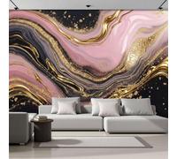 Papel Pintado Mármol De Lujo Con Pan De Oro Geometría De Ondas Y2K 400X280Cm (Wxh) Fotomurales Tejido No Tejido, Rosa Negro Papel Tapiz 3D Grande Murales Fotográfico Moderno Decoración De Paredes