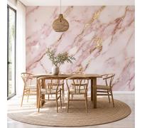 Papel Pintado Mármol Dorado Romántico Bonita Geometría De Onda 200X140Cm (Wxh) Fotomurales Tejido No Tejido, Rosa Papel Tapiz 3D Grande Murales Fotográfico Moderno Decoración De Paredes