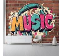 Papel Pintado Marrón Oscuro - Papel Pintado Panorámico 200 x 140 cm, Estilo Grafiti Música Pared De Ladrillos Gigante Foto Mural Decoración Del Hogar Para Sala dormitorio comedor oficina