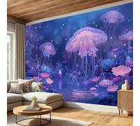 Papel Pintado Medusas Plantas Flores, Fotomurales Pared Tejido Fantasía Misterio, Púrpura Papel Tapiz Sala Póster Fotomurales Decoración De Pared, para Dormitorio Comedor Murales 400 x 280 cm