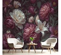Papel Pintado Melancolía Flores, 150Anx105Al cm, Peonía Lirio Pared Murales Decorativos Pared Papel Tapiz Impermeable Para Cocina Baño, Fotomurales Pintura Arte Sala, Rojo oscuro