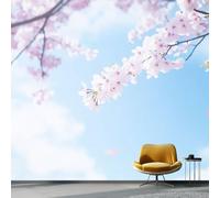 Papel Pintado Minimalismo Japonés Flores Rosasflores Rosas Que Reflejan El Cielo Azul 3D Panorámico No Tejido - Fotomurales Decorativos Para Salón, Dormitorio Y Oficina - Diseño Moderno