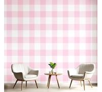 Papel Pintado Minimalista, 450Anx315Al cm, Clásico A Cuadros Pared Murales Decorativos Pared Papel Tapiz Impermeable Para Cocina Baño, Fotomurales Pintura Arte Sala, Rosa