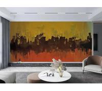 Papel Pintado Moda Negro Naranja Rojo Ciudad Silueta Arte Pintura Al Óleo Paisaje TV Sofá Fondo Pared Dormitorio Sala Estudio Mural,3D,150x105cm