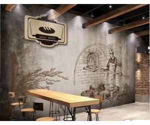 Papel Pintado Moda Nostálgico Dibujo Lineal Pan Hornear Tema Postre Té De La Tarde Restaurante Occidental Fondo Papel Tapiz Cafetería Mural,3D,430x300cm