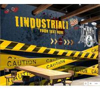 Papel Pintado Moda Pintado A Mano Letras Amarillas Rayas Música Rock Bar Té De La Tarde Postre Casa Fondo Pared Restaurante Occidental Papel Pintado Café Mural,3D,400x280cm