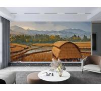 Papel Pintado Moderno Abstracto Arte De Montaña Cosecha De Otoño Campo De Arroz Pintura De Paisaje TV Sofá Sala De Estar Fondo Pared Comedor Dormitorio Sala De Estudio Mural,3D,350x245cm