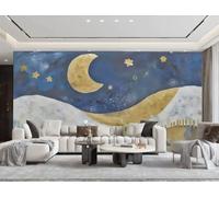 Papel Pintado Moderno Abstracto Luna Noche Escena Arte Azul Pintura Al Óleo Sala De Estar Dormitorio Fondo Pared Papel Tapiz Hotel Restaurante Cafetería Mural,3D,150x105cm