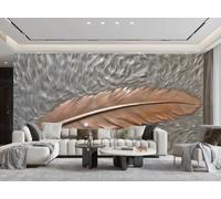 Papel Pintado Moderno Abstracto Piedra Gris Color Cobre Pluma Relieve Paisaje TV Sofá Fondo Pared Sala Dormitorio Comedor Mural,3D,430x300cm