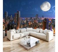 Papel pintado Moderno Azul Oscuro, para sala de estar dormitorio habitación infantil y comedor, Papel pintado no tejido Ciudad Arquitectura estructura ligera 250 x 175 cm