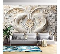 Papel Pintado Moderno Con Relieve 3D Peces Piscis Papel Pared Autoadhesivo 371Cmx280Cm(Hxw), No Tejido, Impermeable, Removible, Autoadhesivo, Para Dormitorio Y Sala De Estar, Con Diseño De Pec