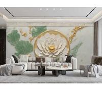 Papel Pintado Moderno Dorado white Loto Verde Menta Patrón De Mármol TV Sofá Fondo Pared Dormitorio Sala De Estar Estudio Mural,3D,250x175cm