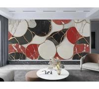 Papel Pintado Moderno Línea Dorada Negro Rojo Bloque Arte Mármol Pintura TV Sofá Fondo Pared Dormitorio Sala Estudio Mural,3D,400x280cm