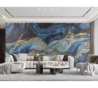 Papel Pintado Moderno Minimalista Arte Lámina Dorada Azul Oscuro Onda Mármol Patrón Sala De Estar Dormitorio Fondo Pared Papel Tapiz Hotel Restaurante Cafetería Mural,3D,430x300cm