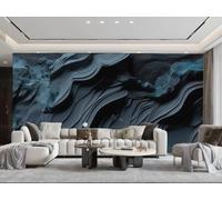 Papel Pintado Moderno Minimalista Azul Oscuro Ola Arte Playa Roca Relieve Pintura Sala De Estar Dormitorio Fondo Pared Papel Pintado Hotel Restaurante Cafetería Mural,3D,400x280cm