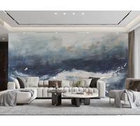 Papel Pintado Moderno Minimalista Azul Oscuro Ola De Mar Arte Paisaje Pintura Al Óleo Sala De Estar Dormitorio Fondo Pared Papel Tapiz Hotel Restaurante Cafetería Mural,3D,350x245cm