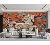 Papel Pintado Moderno Minimalista Bermellón Arte Rupestre Relieve Patrón De Caballo Blanco TV Sofá Sala De Estar Fondo Pared Comedor Dormitorio Sala De Estudio Mural,3D,430x300cm