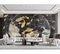 Papel Pintado Moderno Minimalista Dorado Pez Koi Arte Negro Y Gris Patrón De Mármol Sala De Estar Dormitorio Fondo Pared Papel Pintado Hotel Restaurante Cafetería Mural,3D,250x175cm
