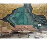 Papel Pintado Moderno Minimalista Dorado Verde Ola Río Arte Patrón Geométrico Pintura TV Sofá Sala De Estar Fondo Pared Restaurante Dormitorio Estudio Sala Mural,3D,250x175cm