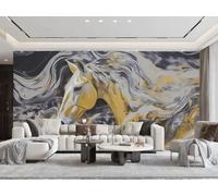 Papel Pintado Moderno Minimalista Lámina Dorada Arte Del Caballo Negro Gris Onda Patrón De Mármol Sala De Estar Dormitorio Fondo Pared Papel Pintado Hotel Restaurante Cafetería Mural,3D,150x105cm