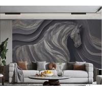 Papel Pintado Moderno Minimalista Líneas Blancas Y Negras Arte Del Caballo Textura De Onda Pintura Sala De Estar Dormitorio Fondo Pared Papel Pintado Hotel Restaurante Cafetería Mural,3D,300x210cm