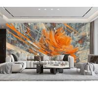 Papel Pintado Moderno Minimalista Naranja Arte Rosa Collage Líneas Verde Oscuro Graffiti Pintura Al Óleo TV Sofá Fondo Pared Papel Tapiz Sala Restaurante Cafetería Mural,3D,300x210cm