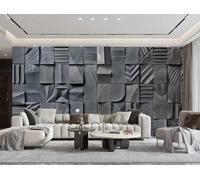 Papel Pintado Moderno Minimalista Negro Pequeño Cuadrado Madera Maciza Collage Arte Relieve Pintura Rupestre TV Sofá Fondo Pared Papel Tapiz Sala Restaurante Cafetería Mural,3D,300x210cm