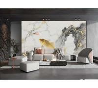 Papel Pintado Moderno Minimalista Tinta Carpa Saltando Sobre La Puerta Del Dragón Arte Paisaje TV Sofá Fondo Pared Papel Tapiz Sala Restaurante Cafetería Mural,3D,150x105cm