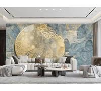 Papel Pintado Moderno Minimalista Tinta Dorada Luna Azul Pintura Al Óleo Sala De Estar Dormitorio Fondo Pared Papel Tapiz Hotel Restaurante Cafetería Mural,3D,350x245cm