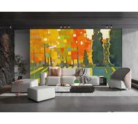 Papel Pintado Moderno Minimalista Tinta Naranja Amarillo Árboles Arte Paisaje Pintura Al Óleo TV Sofá Fondo Pared Papel Tapiz Sala Restaurante Cafetería Mural,3D,430x300cm
