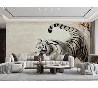 Papel Pintado Moderno Minimalista Tinta Paisaje white Y Negro Tigre Arte Pintura Al Óleo Sala De Estar Dormitorio Fondo Pared Papel Pintado Hotel Restaurante Cafetería Mural,3D,200x140cm