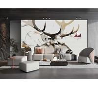 Papel Pintado Moderno Minimalista Tinta white Y Negro Arte Alce Paisaje Pintura TV Sofá Fondo Pared Dormitorio Sala Estudio Mural,3D,250x175cm