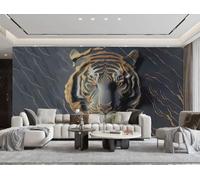 Papel Pintado Moderno Minimalista Tridimensional Patrón De Tigre Arte Mármol Negro Y Amarillo Sala De Estar Dormitorio Fondo Pared Papel Pintado Hotel Restaurante Cafetería Mural,3D,350x245cm